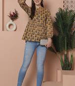 Mustard women's pure cotton jaipuri printed short top
