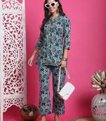 Sea green women's pure cotton floral printed co-ords