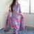 Floral embroidered purple round neck kurat set with trouser & dupatta