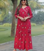 Pink women's rayon jaipuri printed gown