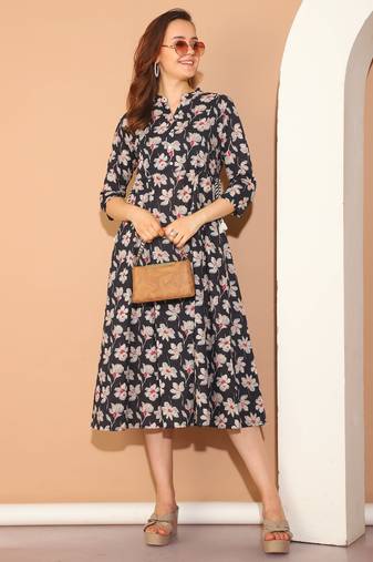 Black women's pure cotton jaipuri printed gown