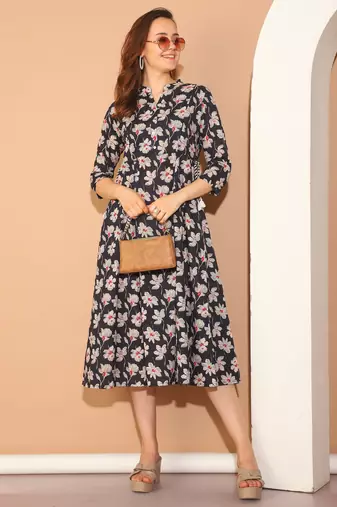 Black women's pure cotton jaipuri printed gown