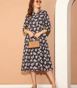 Black women's pure cotton jaipuri printed gown