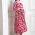 Pink & white women's pure cotton jaipuri printed maternity gown with zipper