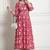 Pink & white women's pure cotton jaipuri printed maternity gown with zipper