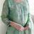 Floral embroidered green round neck kurat set with trouser & dupatta