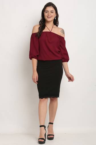 Wine poly georgette women's top