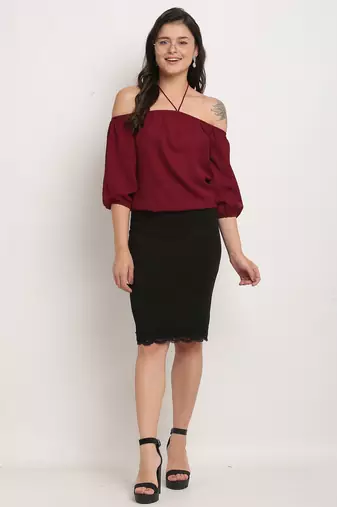 Wine poly georgette women's top