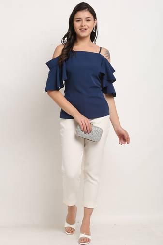 Navy blue poly georgette women's top