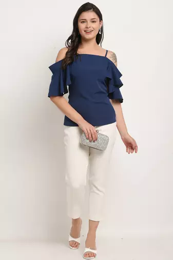 Navy blue poly georgette women's top