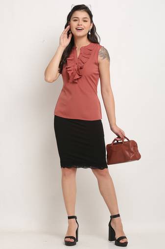 Orange pink poly georgette women's top