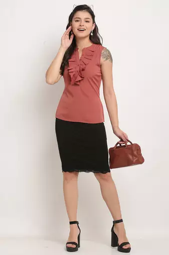 Orange pink poly georgette women's top