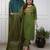 Floral embroidered green round neck kurat set with trouser & dupatta