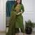 Floral embroidered green round neck kurat set with trouser & dupatta