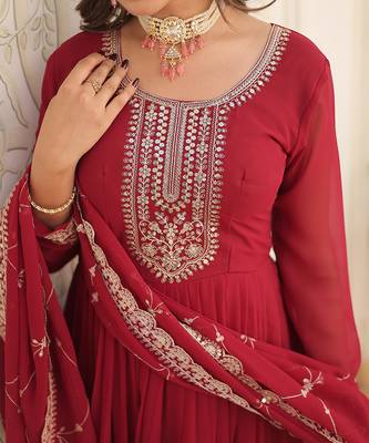 Maroon Georgette Gown with Duppata Stitched 4