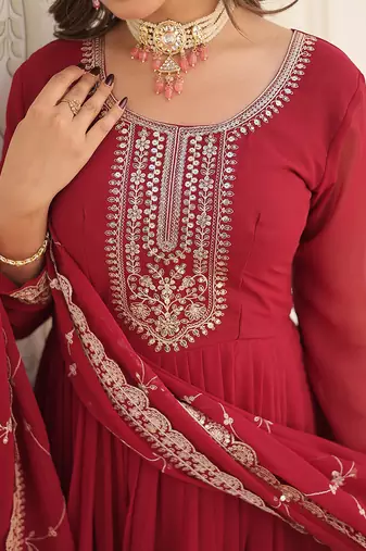 Maroon Georgette Gown with Duppata Stitched
