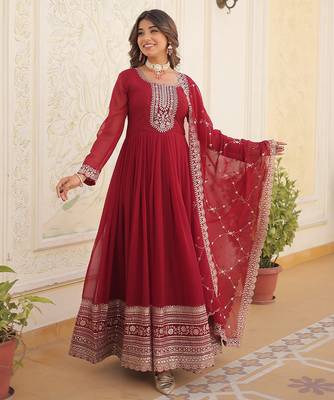 Maroon Georgette Gown with Duppata Stitched 5