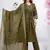 Floral embroidered green round neck kurat set with trouser & dupatta