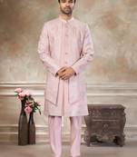 Pink pure viscos with embroidery and sequence work indowestern collections