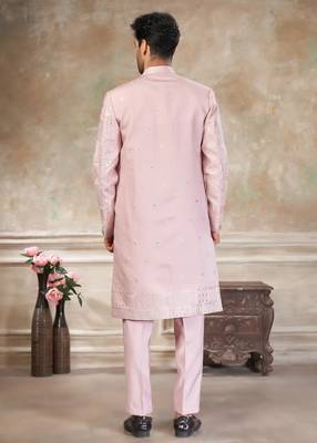 Pink pure viscos with embroidery and sequence work indowestern collections 2