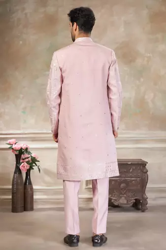 Pink pure viscos with embroidery and sequence work indowestern collections