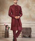 Maroon pure viscos with embroidery and sequence work indowestern collections