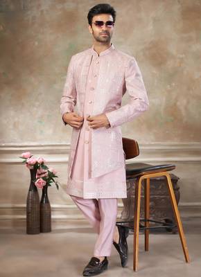 Pink pure viscos with embroidery and sequence work indowestern collections 3