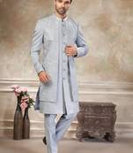Grey pure viscos with embroidery and sequence work indowestern collections