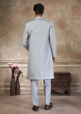 Grey pure viscos with embroidery and sequence work indowestern collections 2