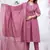 Floral embroidered pink round neck kurat set with trouser & dupatta