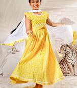 girls traditional yellow cotton lehenga set with embroidery mirror work and dupatta for wedding festival wear