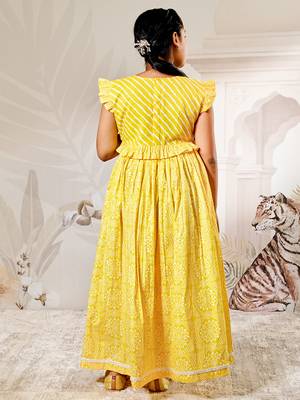 girls traditional yellow cotton lehenga set with embroidery mirror work and dupatta for wedding festival wear 5