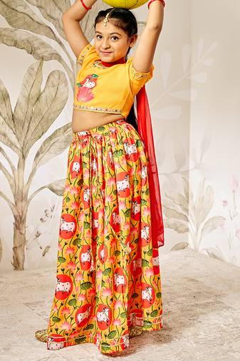 mustard & red girls lehenga set 
