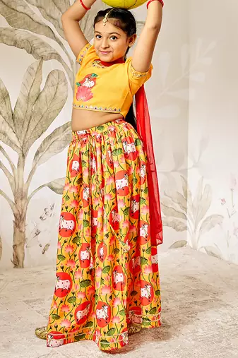 mustard & red girls lehenga set 