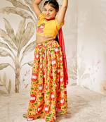 mustard & red girls lehenga set 