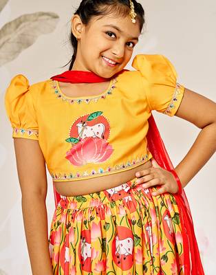 mustard & red girls lehenga set  2