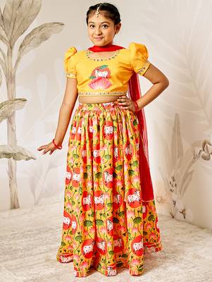 mustard & red girls lehenga set  3