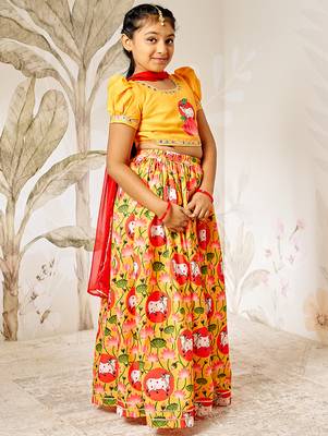 mustard & red girls lehenga set  4