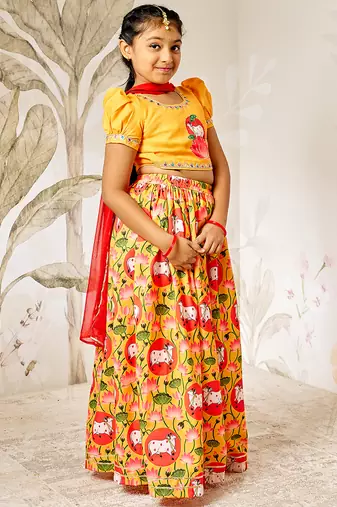 mustard & red girls lehenga set 