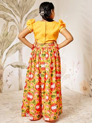 mustard & red girls lehenga set  5