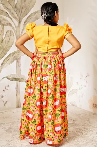 mustard & red girls lehenga set 