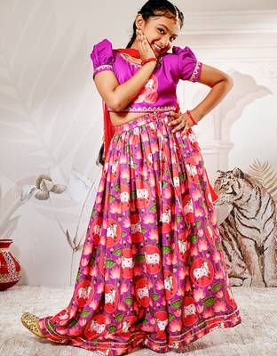 animal print purple lehenga set for teens 1