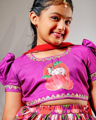 animal print purple lehenga set for teens 2