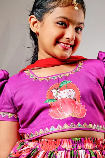 animal print purple lehenga set for teens