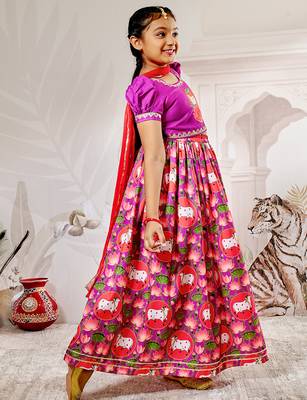 animal print purple lehenga set for teens 4