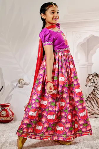 animal print purple lehenga set for teens