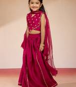girls rani pink satin lehenga set with embroidery