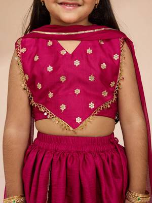 girls rani pink satin lehenga set with embroidery 2