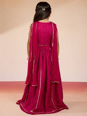 girls rani pink satin lehenga set with embroidery 5
