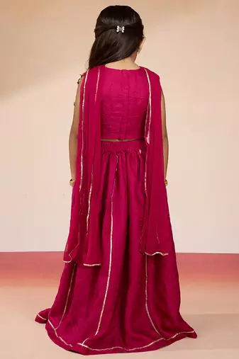 girls rani pink satin lehenga set with embroidery